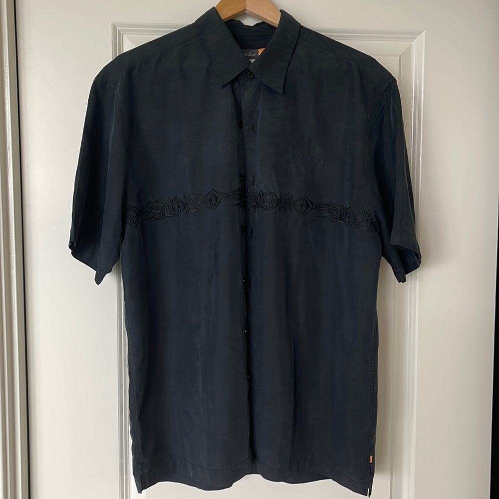 Quicksilver Mens Embroidered Short Sleeve Button Front Shirt - Black, Size L